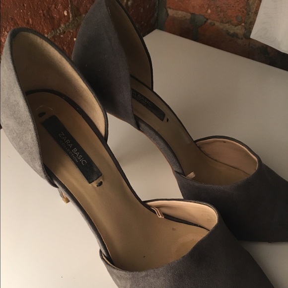 Zara gray pointed suede heels