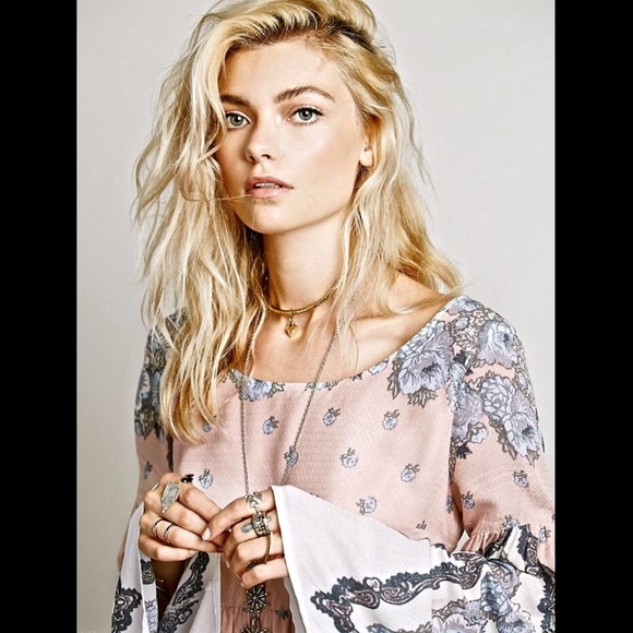 Free People rose blue Falling Tapestry Print Dress - Picture 3 of 4