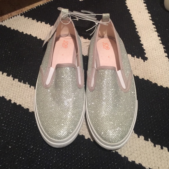 Joe Fresh slip on silver sparkle canvas sneakers