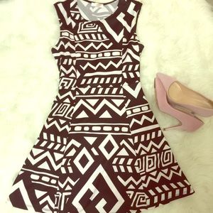 {Boutique} Black and white fit and flare dress