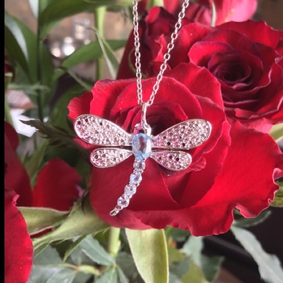 Dolce Giovanni Jewelry - 💙925 Silver Diamond/Blue Topaz Dragonfly Necklace