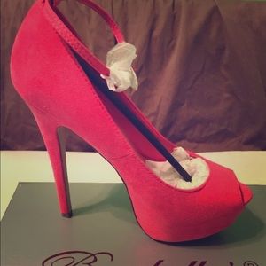 Breckelles peep toe pink lemonade heels BNIB