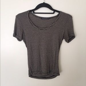 BRANDY MELVILLE TAN AND BLACK STRIPED TEE