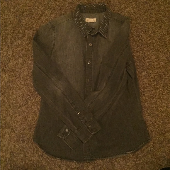 Gray button up denim shirt