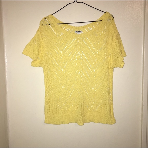Old Navy Yellow Short Sleeve Crochet Sweater