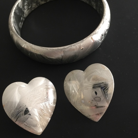 Silver Heart Earrings & Bracelet Set