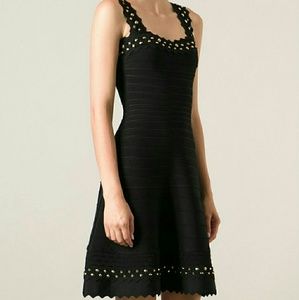 Herve Leger Faith Studded Honeycomb Jacquard Dress
