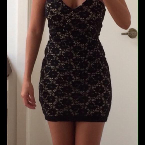 Black lace dress with cream lining