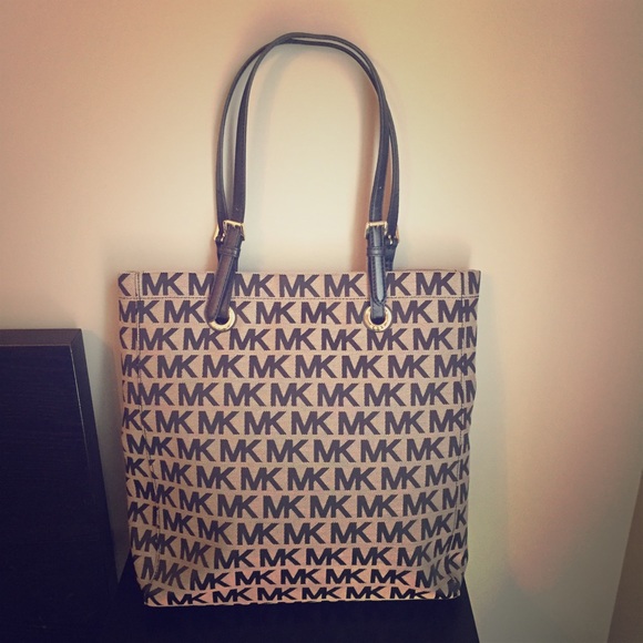 Black Beige MK Logo Signature Tote
