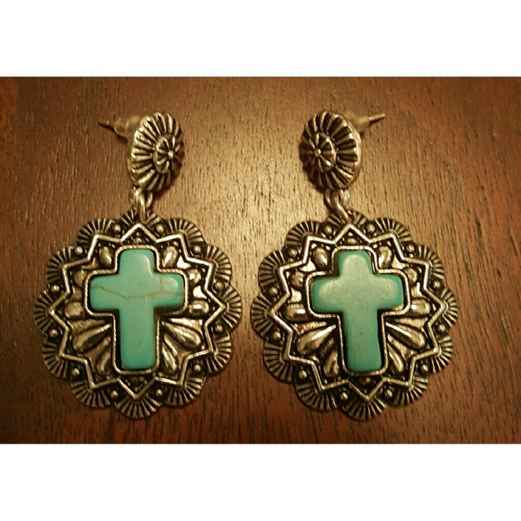 *New* Boho Concho Cross Earrings