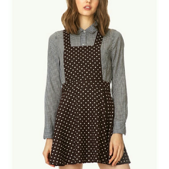 Forever 21 Dresses & Skirts - Brown/Cream Polka Dot Overall Dress