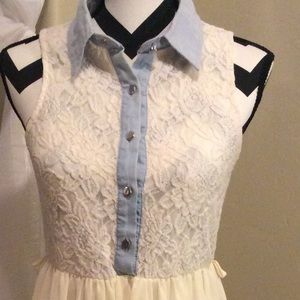 Pretty Lace & Chiffon high-low dress w/blue trim