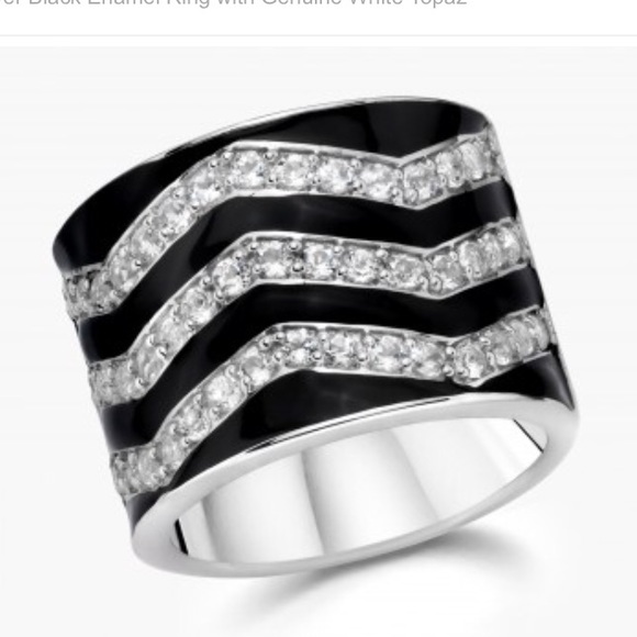 STERLING SILVER, ENAMEL & GENUINE WHITE TOPAZ RING