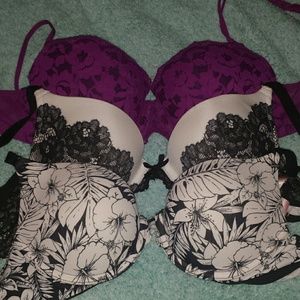 2 pink bras 34B & 1 VS dream angels push up 32B