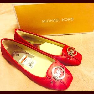 NEW Genuine Michael Kors Red Leather Flats Size 9