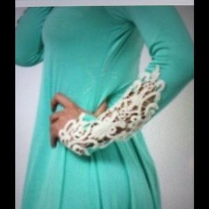 Mint crochet sleeve dress.