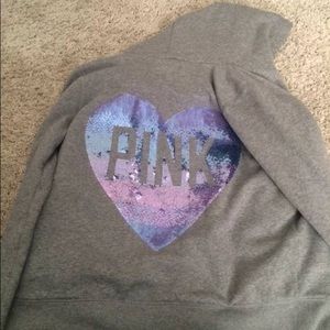 VS heart zip hoodie // VS pink fur hoodie