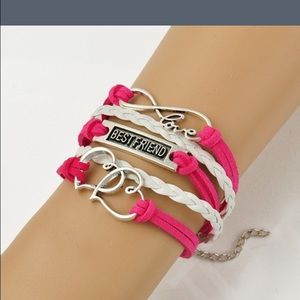 Pink leather  "Best Friends" infinity bracelet