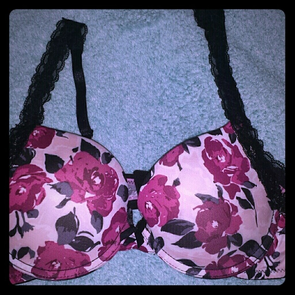 Black/red/pink floral light/med. padded bra