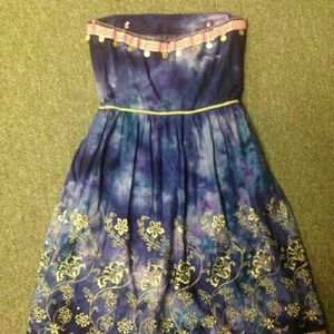 Strapless dress, hand tie dyed