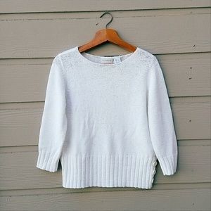 White Knit Sweater with Button Details