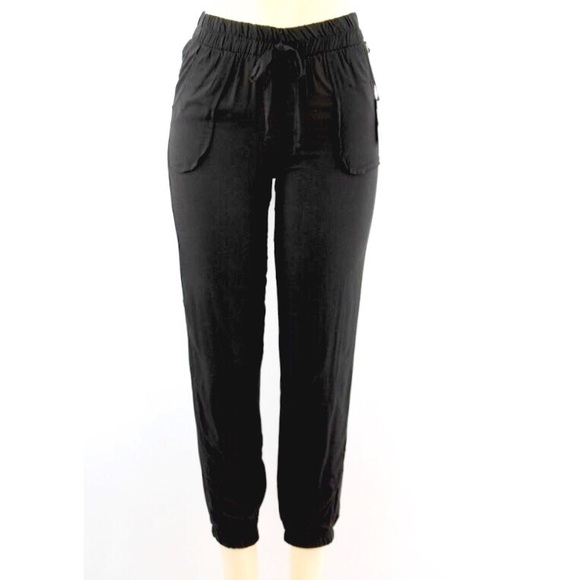 Black drawstring light weight 100% rayon pants