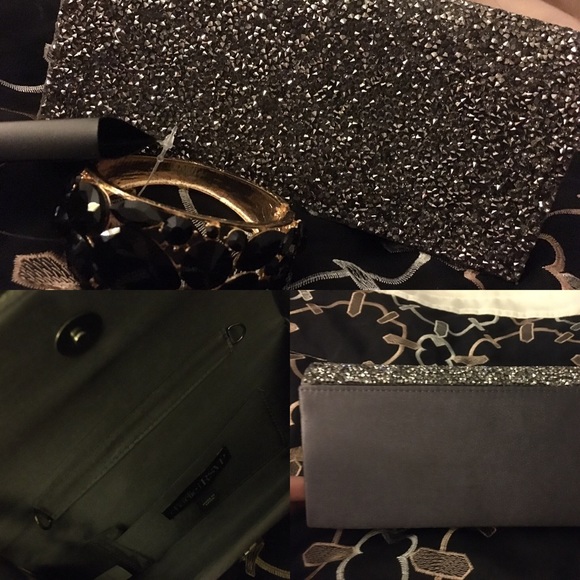 Gray Sequin Clutch & Black Crystal Bracelet👝