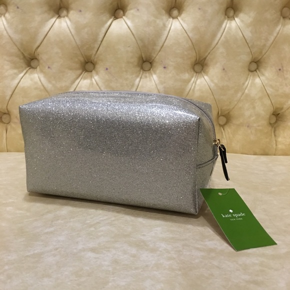 NWT Kate Spade silver glitter cosmetic makeup bag - Picture 2 of 4
