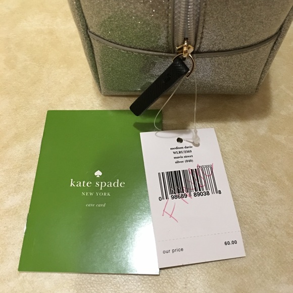 NWT Kate Spade silver glitter cosmetic makeup bag - Picture 4 of 4