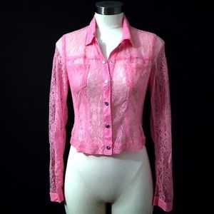NWT H&M Divided Hot Pink Lace Shirt