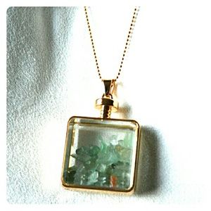 Glass Pendant with genuine Emerald chips