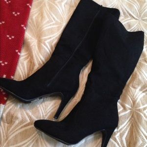 Black suede knee high boots