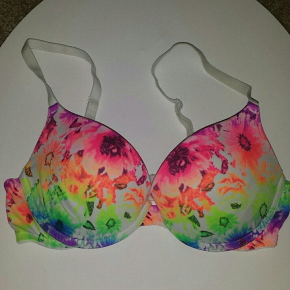 34B PINK Multicolor Floral Push Up Bra