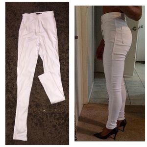 High waisted white jeans