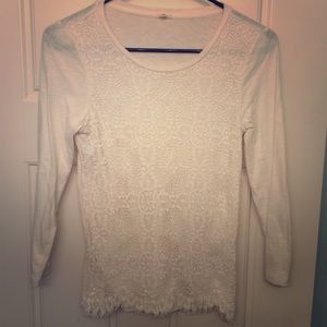 J Crew cream top with lace front.