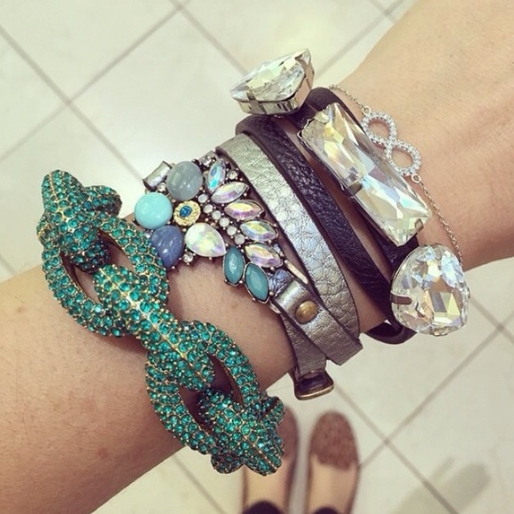 Teal Blue Pave Link Rhinestone Bracelet