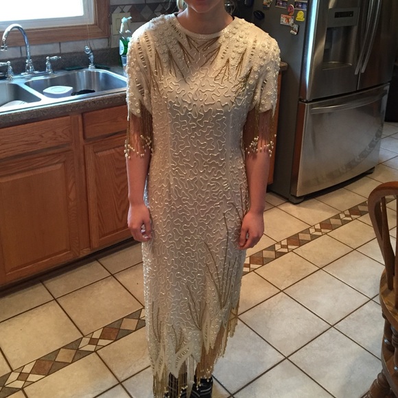 Beaded white and gold cocktail dress