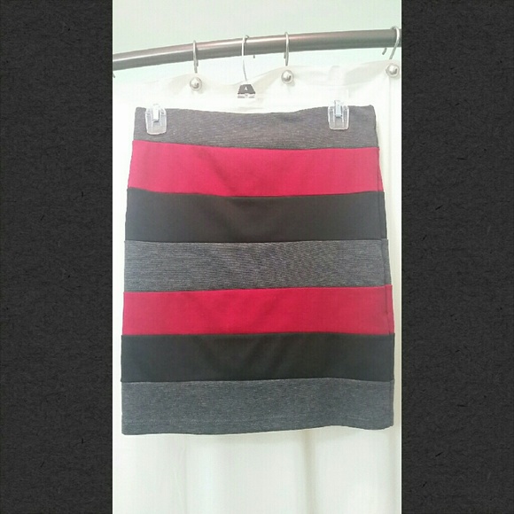 Gray, Black & Red Striped Skirt