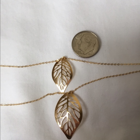 Solid 14k Gold Double Leaf Necklace - image 3