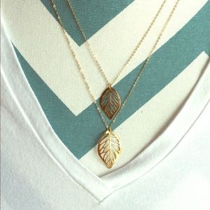 Solid 14k gold double leaf necklace