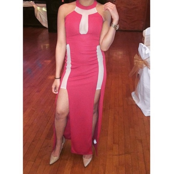NastyGal red and nude dress