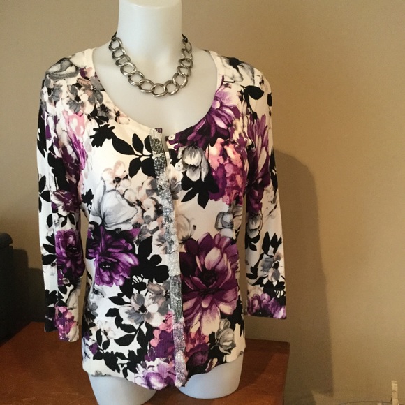 purple floral cardigan