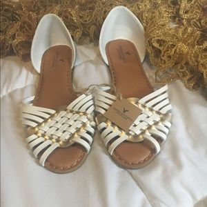 White and Gold Peep Toe Flat