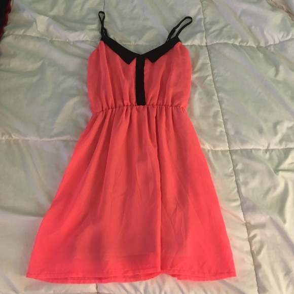 neon pink dress with collard front