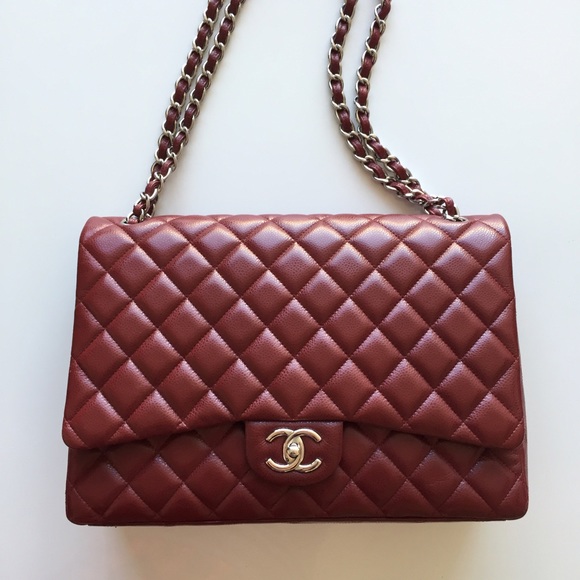 Chanel Maxi burgundy red caviar silver double flap - Picture 2 of 14