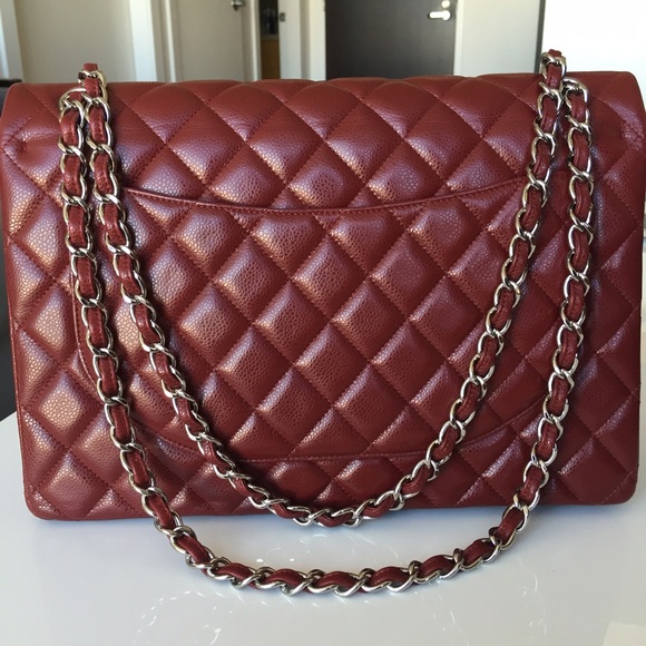 Chanel Maxi burgundy red caviar silver double flap - Picture 4 of 14