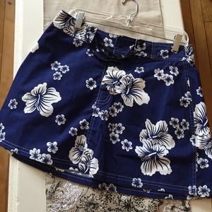 Navy Blue and White Floral Board Skirt