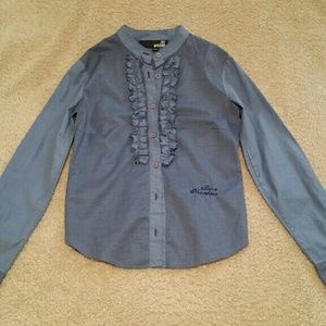 Love Moschino Dress Shirt w/ Ruffles Blue us 2