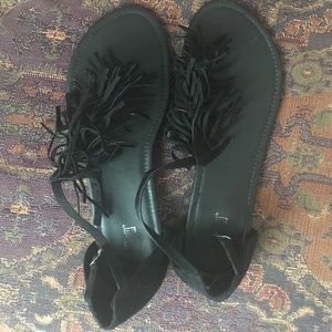 Black Fringed Sandals
