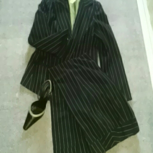 Ladies business suit. Green pin stripe